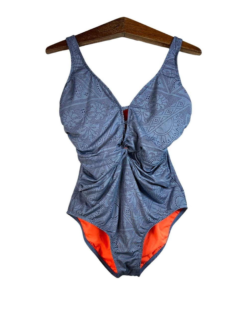 Athena Blue Orange Floral Cutout One Piece Swimsuit Size L Padded Beach Vacation